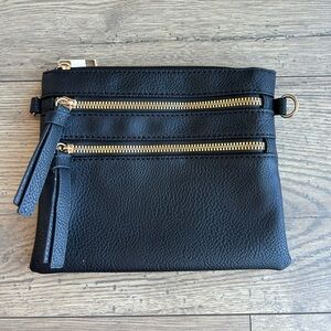 Black Leather Clutch with Gold Accents